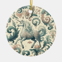 Mystical Victorian Unicorns: Enchanted Blommigt Julgransprydnad Keramik