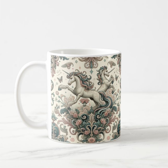 Mystical Victorian Unicorns: Enchanted Blommigt Kaffemugg (Vänster)