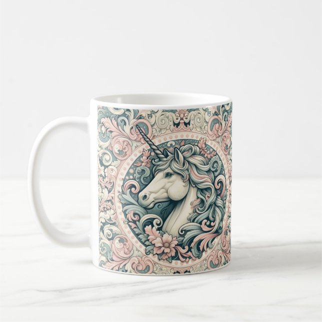 Mystical Victorian Unicorns: Enchanted Blommigt Kaffemugg (Vänster)