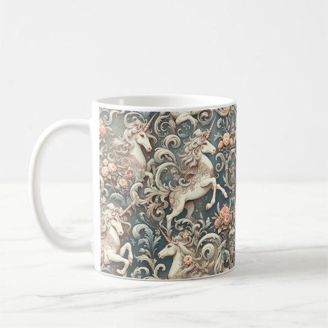 Mystical Victorian Unicorns: Enchanted Blommigt Kaffemugg (Vänster)