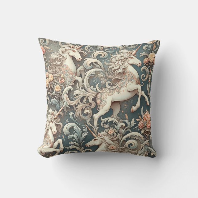 Mystical Victorian Unicorns: Enchanted Blommigt Kudde (Framsida)