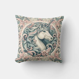 Mystical Victorian Unicorns: Enchanted Blommigt Kudde