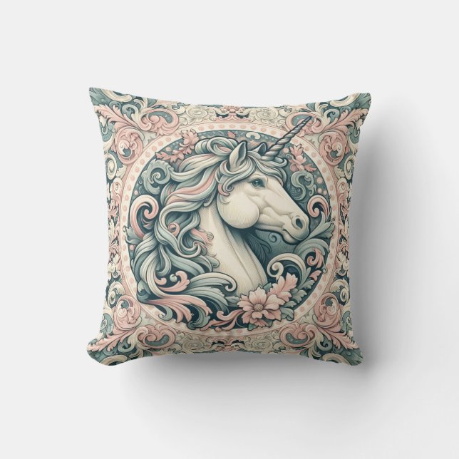 Mystical Victorian Unicorns: Enchanted Blommigt Kudde (Framsida)