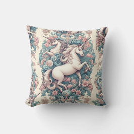 Mystical Victorian Unicorns: Enchanted Blommigt Kudde