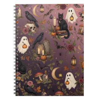 Mystical Vintage Halloween with Cat and Raven Anteckningsbok
