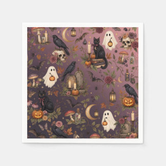 Mystical Vintage Halloween with Cat and Raven Pappersservett