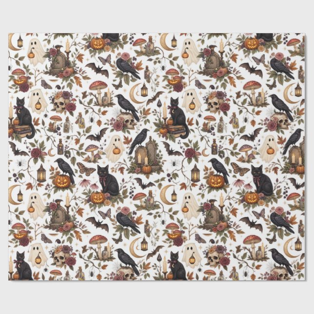 Mystical Vintage Halloween with Cat and Raven Presentpapper (Platt)