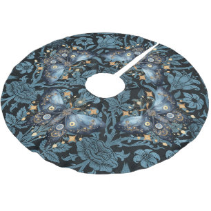 Mystical Watercolor Blue och Guld Nattmåne Julgransmatta Borstad Polyester