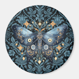 Mystical Watercolor Blue och Guld Nattmåne Magnet
