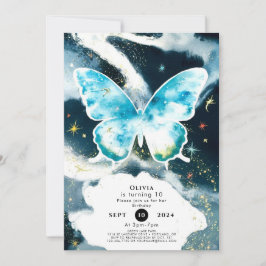 Mystical Watercolor Butterfly Birthday Inbjudningar