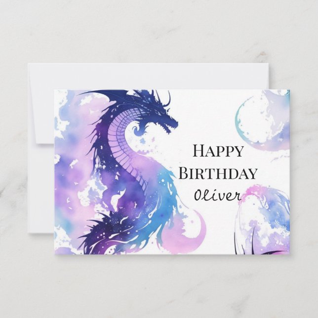 Mystical Watercolor Dragon Birthday Kort (Framsida)