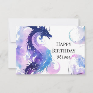 Mystical Watercolor Dragon Birthday Kort