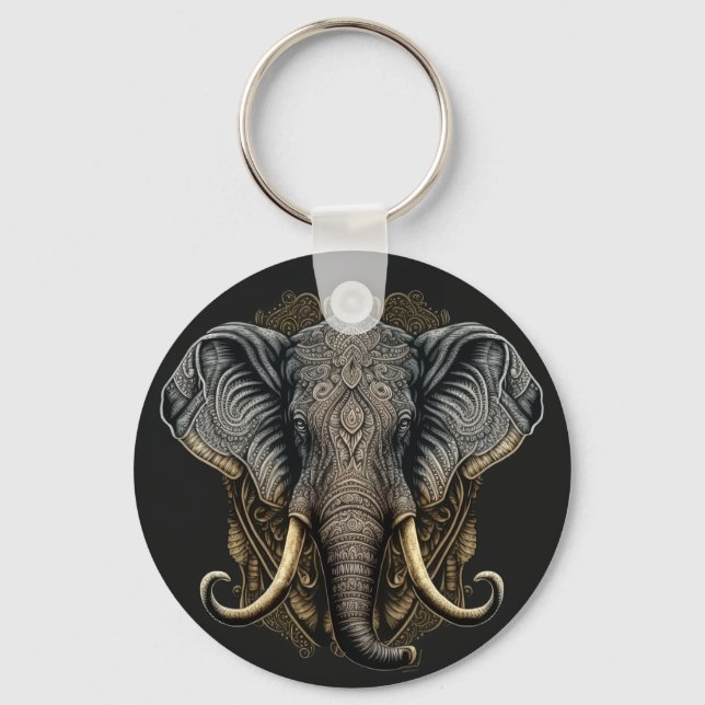 Mystical Watercolor Elephant Keychain Nyckelring (Framsida)