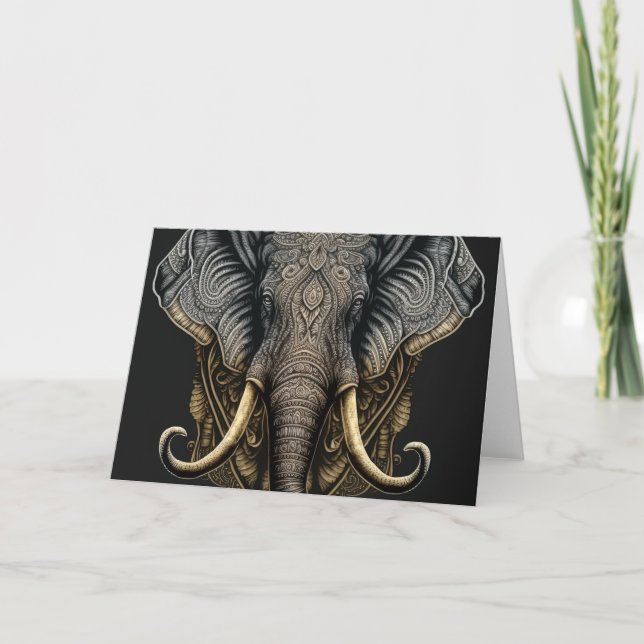 Mystical Watercolor Elephant Tack You Card (Framsida)