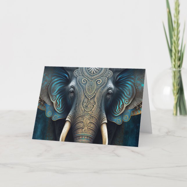 Mystical Watercolor Elephant Tack You Card (Framsida)