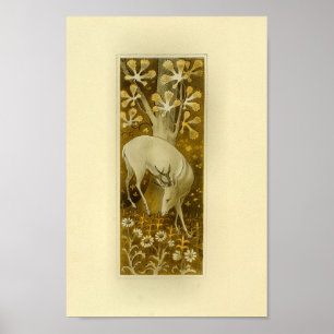 Mystical White Hjort i Skogen 1877 Print Poster