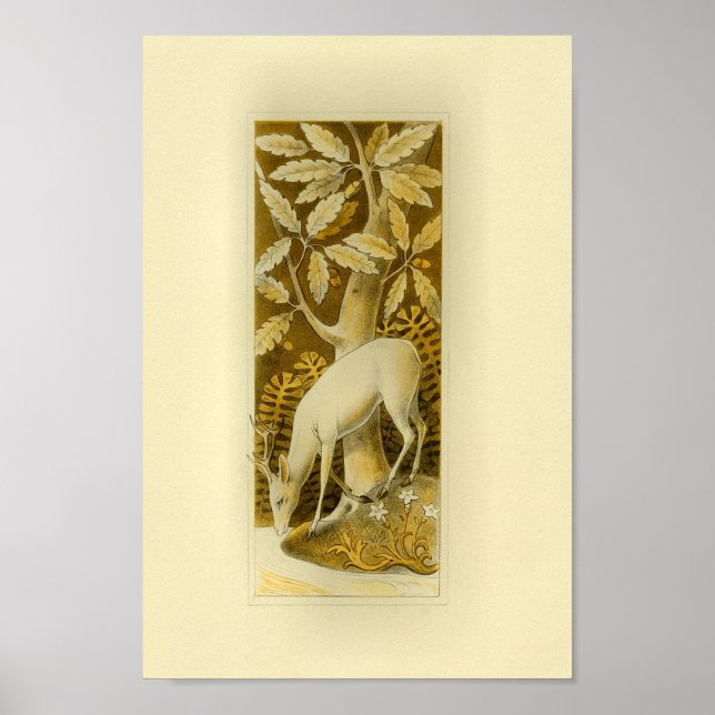 Mystical White Hjort i Skogen 1877 Print Poster (Framsidan)