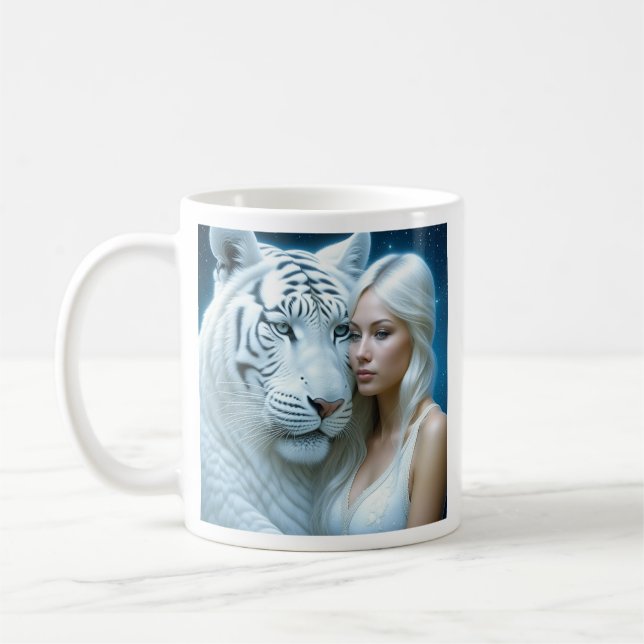 Mystical White Tiger och Vackra Woman Kaffemugg (Vänster)