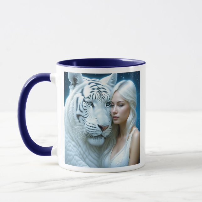 Mystical White Tiger och Vackra Woman Mugg (Vänster)