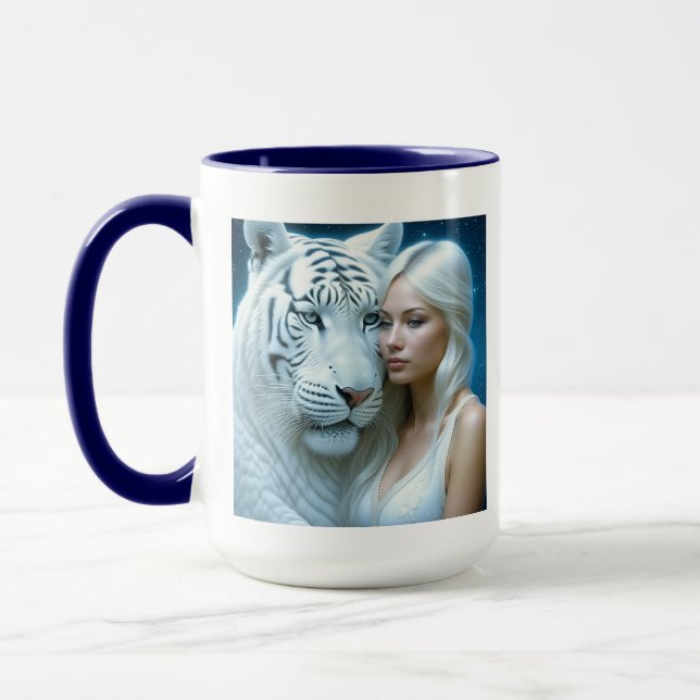 Mystical White Tiger och Vackra Woman Mugg (Vänster)