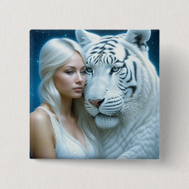 Mystical White Tiger och Woman Knapp