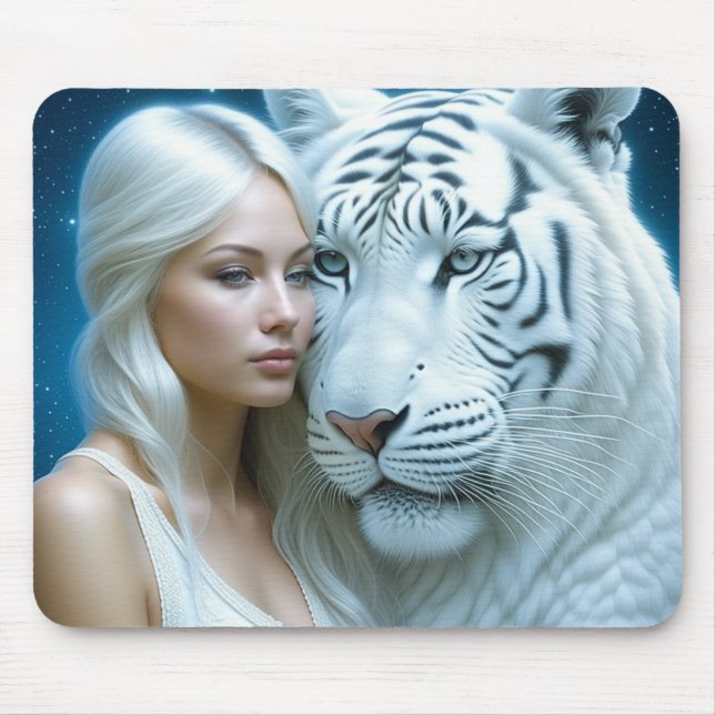 Mystical White Tiger och Woman Magic Musmatta (Framsidan)