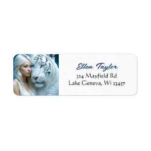 Mystical White Tiger och Woman Returadress Etikett