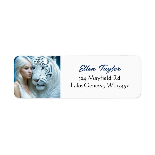 Mystical White Tiger och Woman Returadress Etikett (Framsidan)