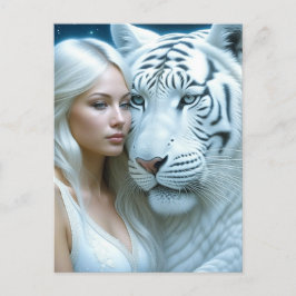 Mystical White Tiger och Woman Vykort