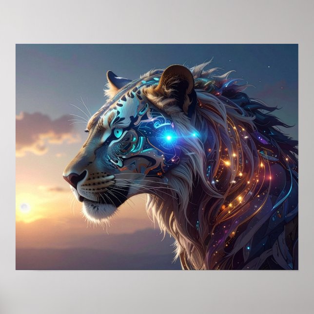 Mystical White Tiger SciFi Fantasy Steampunk Art Poster (Framsidan)