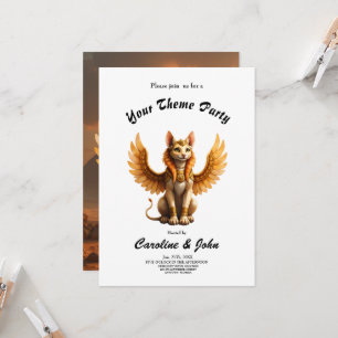 Mystical Winged Cat Sphinx - Egyptian Fantasy Art. Inbjudningar
