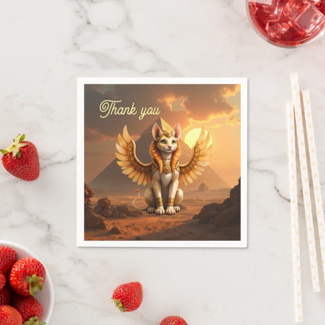 Mystical Winged Cat Sphinx - Egyptian Fantasy Art. Pappersservett (Insitu)