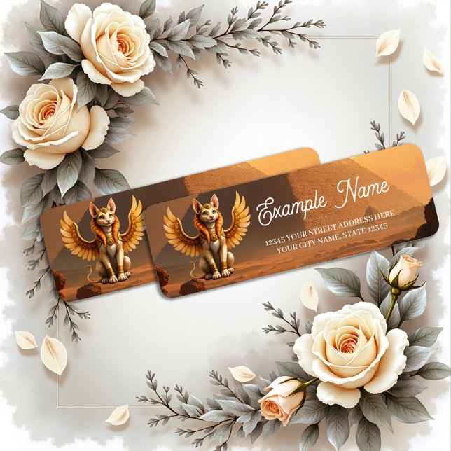 Mystical Winged Cat Sphinx - Egyptian Fantasy Art. Returadress Etikett (Skapare uppladdad)