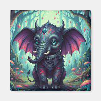 Mystical Winged Elephant in Enchanted Forest Magnet