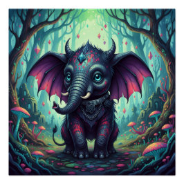 Mystical Winged Elephant in Enchanted Forest Perfect Poster