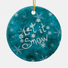 Mystical Winter Blue Silver Snöflingor Låt det snö Julgransprydnad Keramik
