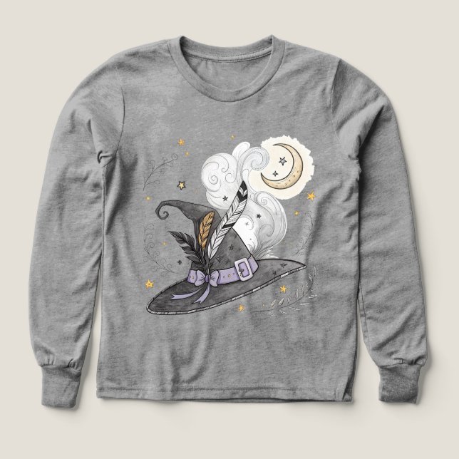 Mystical Witch Hat & Crescent Måne Halloween T Shirt (Design framsida)