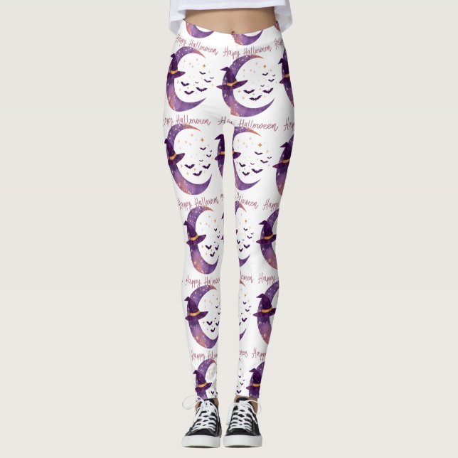Mystical Witch Måne Halloween-design Leggings (Framsida)