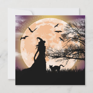 Mystical Witch och Cat Full Moon Inbjudningar