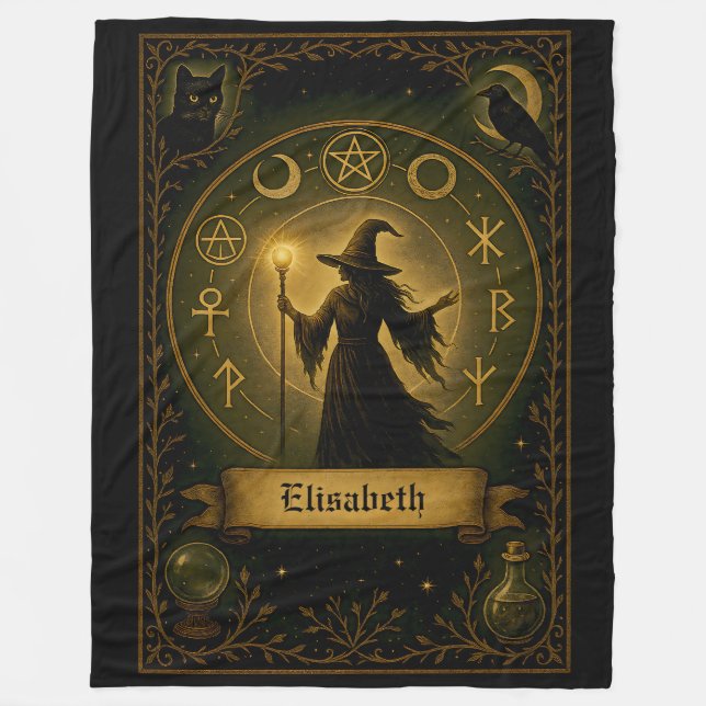 Mystical Witch Personlig Blanket AncientSymbol Fleecefilt (Framsidan)
