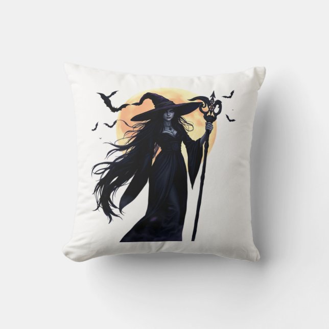 Mystical Witch under en hel måne Kudde (Framsida)