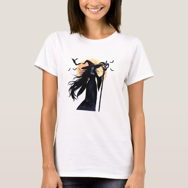 Mystical Witch under en hel måne T Shirt (Framsida)