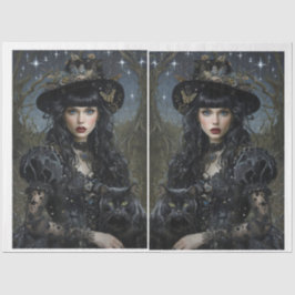 Mystical Witch with cat mirrored Tissue Paper
