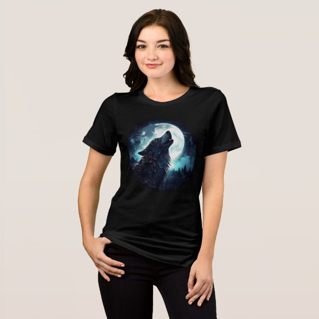 Mystical Wolf Howling at Full Moon T Shirt (Framsida Full)