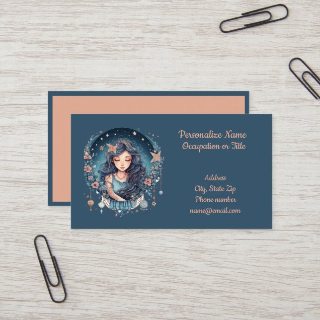 Mystical Woman Celestial Måne Stars Andlig Visitkort (Fram/Back In Situ)