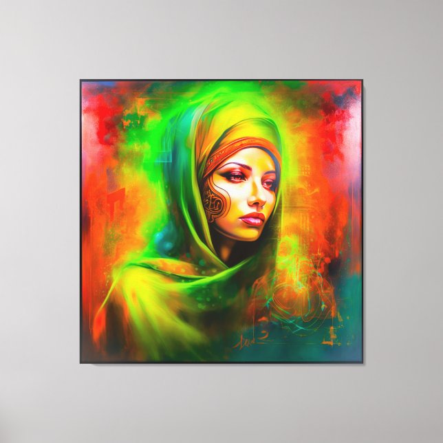 Mystical Woman i Neon Färg Canvastryck (Framsida)