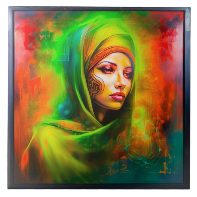 Mystical Woman i Neon Färg Kakelplatta (Framsidan)