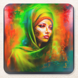 Mystical Woman i Neon Färg Underlägg Papper Kvadrat