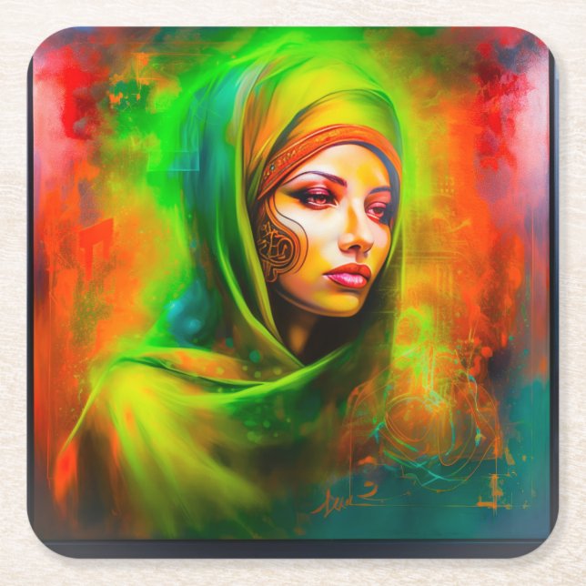 Mystical Woman i Neon Färg Underlägg Papper Kvadrat (Framsidan)