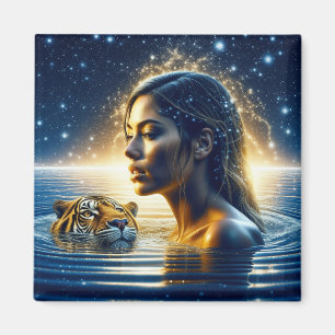 Mystical Woman Swimming med Tiger Magnet
